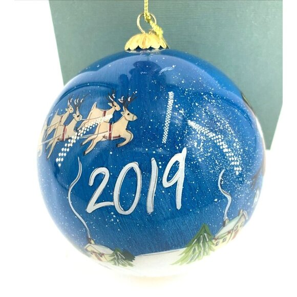 Pier 1 Le Bien Christmas Ornament Glass Snowman Santa 4" Reversed Painted 2019 - Picture 5 of 8
